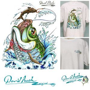 Colorful Nautical Fishing T-Shirt Tarpon Fish Breaching Water Bait on Hook XL